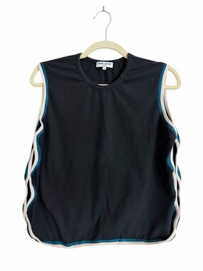 Opening Ceremony Black Sleeveless Tank with Teal Waves Contrast Trim Size Large